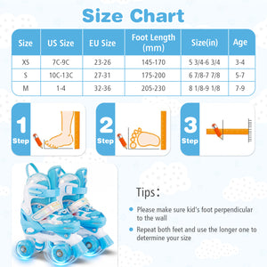 Kids Roller Skates 4 Sizes Adjustable with Light-up Wheels for Toddler Aged 5-7 (S)-Blue