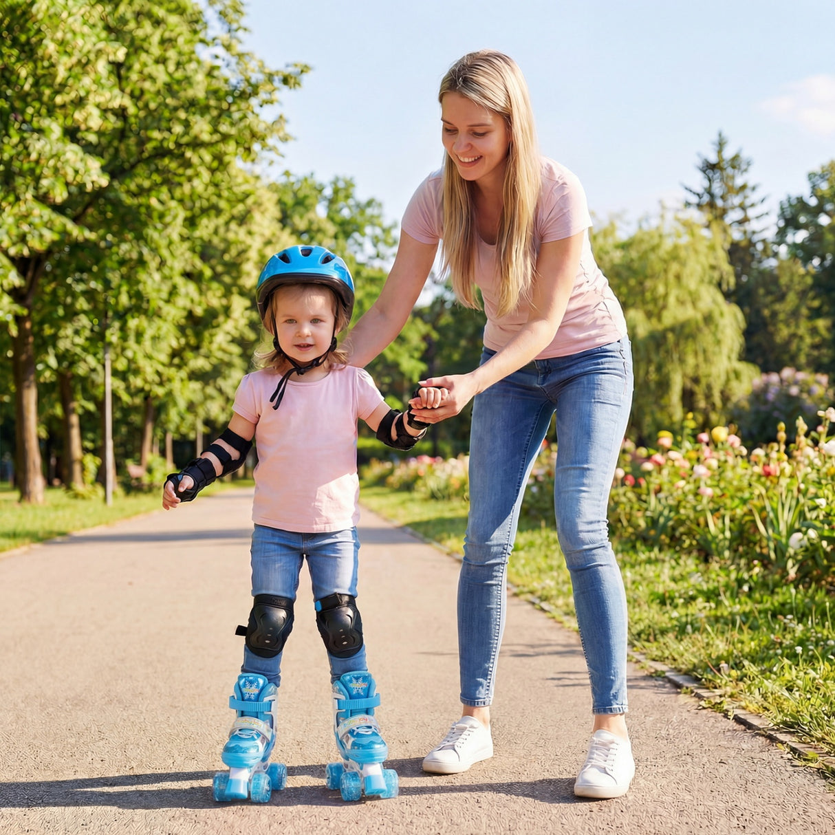 Kids Roller Skates 4 Sizes Adjustable with Light-up Wheels for Toddler Aged 3-4 (XS)-Blue