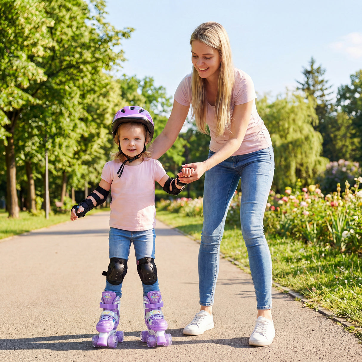 Kids Roller Skates 4 Sizes Adjustable with Light-up Wheels for Toddler Aged 3-4 (XS)-Purple