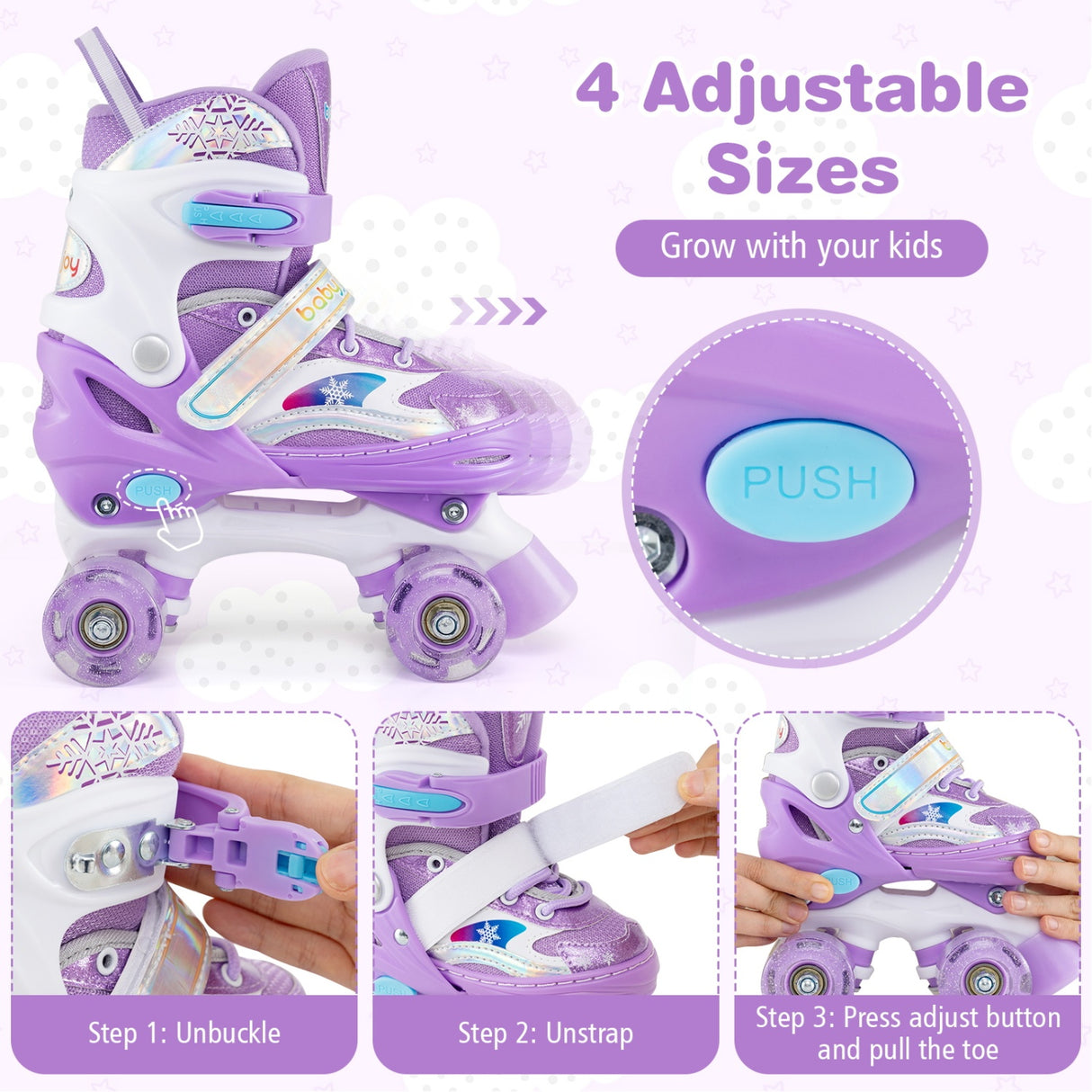 Kids Roller Skates for Girls Boys with Light-up Wheels and Safety Protection-Purple