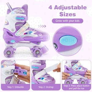 Kids Roller Skates for Girls Boys with Light-up Wheels and Safety Protection-Purple