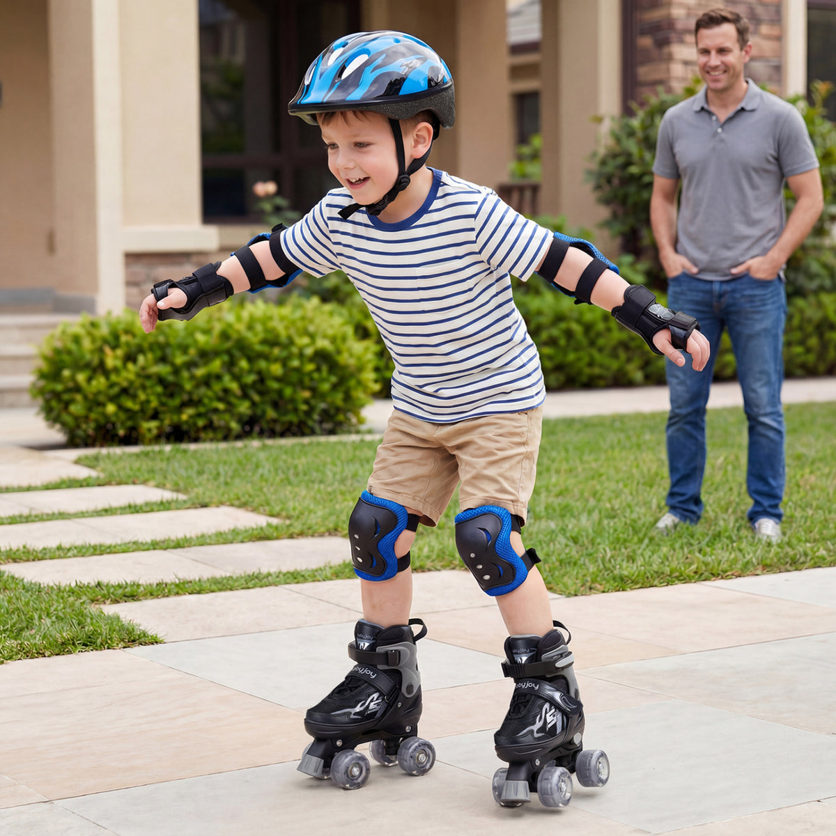 Kids Roller Skates for Girls Boys 4 Sizes Adjustable Quad Skates with Light-up Wheels-Black