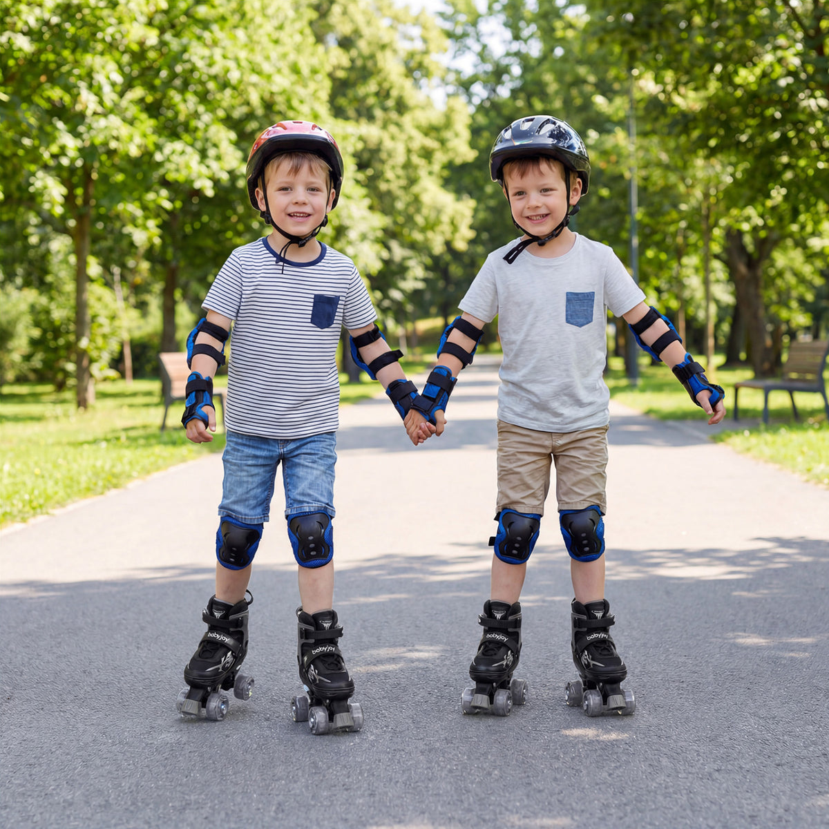 Kids Roller Skates for Girls Boys 4 Sizes Adjustable Quad Skates with Light-up Wheels-Black