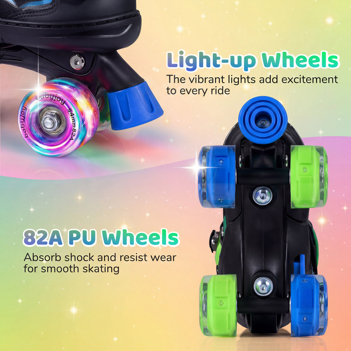 Kids Roller Skates for Girls Boys 4 Sizes Adjustable Quad Skates with Light-up Wheels-Navy
