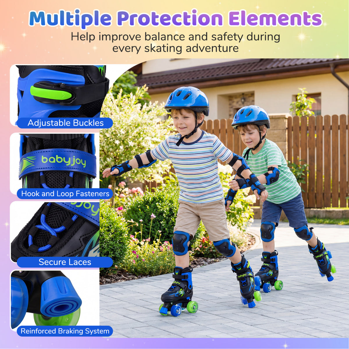 Kids Roller Skates for Girls Boys 4 Sizes Adjustable Quad Skates with Light-up Wheels-Navy