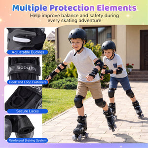 Kids Roller Skates for Girls Boys 4 Sizes Adjustable Quad Skates with Light-up Wheels for Outdoor-Black