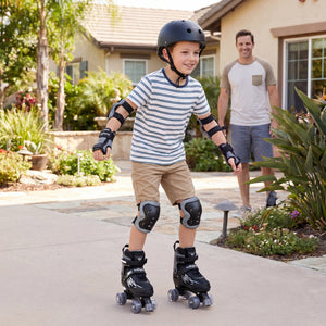 Kids Roller Skates for Girls Boys 4 Sizes Adjustable Quad Skates with Light-up Wheels for Outdoor-Black
