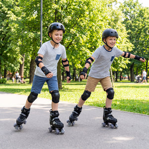 Kids Roller Skates for Girls Boys 4 Sizes Adjustable Quad Skates with Light-up Wheels for Outdoor-Black
