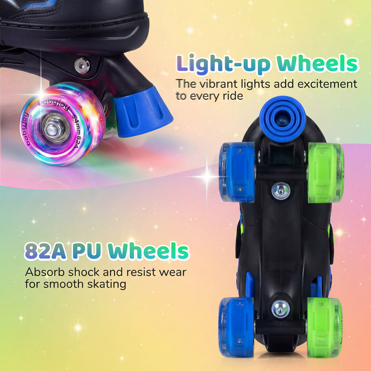 Kids Roller Skates for Girls Boys 4 Sizes Adjustable Quad Skates with Light-up Wheels for Outdoor-Navy