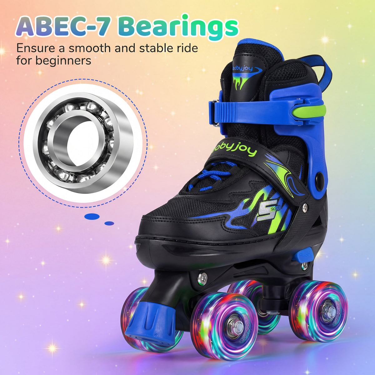 Kids Roller Skates for Girls Boys 4 Sizes Adjustable Quad Skates with Light-up Wheels for Outdoor-Navy