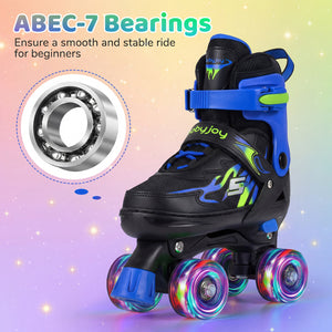 Kids Roller Skates for Girls Boys 4 Sizes Adjustable Quad Skates with Light-up Wheels for Outdoor-Navy