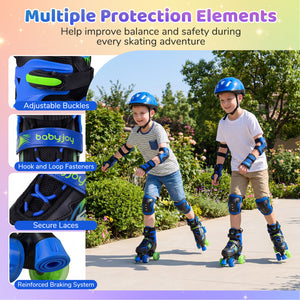Kids Roller Skates for Girls Boys 4 Sizes Adjustable Quad Skates with Light-up Wheels for Outdoor-Navy
