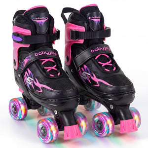 Kids Roller Skates for Girls Boys Teens 4 Sizes Adjustable Quad Skates with Light-up Wheels-Pink