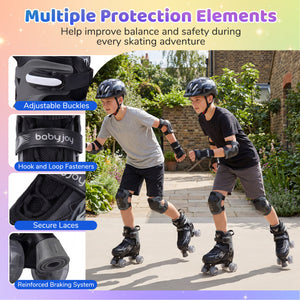 Kids Roller Skates for Girls Boys Teens 4 Sizes Adjustable Quad Skates with Light-up Wheels-Black