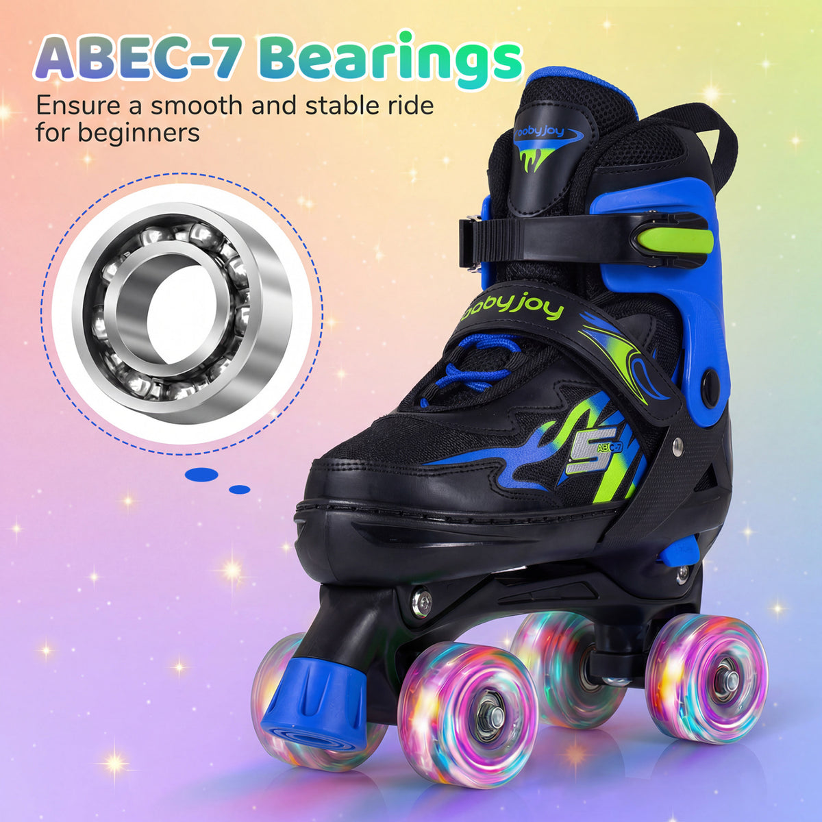Kids Roller Skates for Girls Boys Teens 4 Sizes Adjustable Quad Skates with Light-up Wheels-Navy