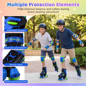 Kids Roller Skates for Girls Boys Teens 4 Sizes Adjustable Quad Skates with Light-up Wheels-Navy