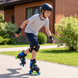 Kids Roller Skates for Girls Boys Teens 4 Sizes Adjustable Quad Skates with Light-up Wheels-Navy
