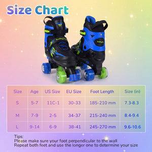 Kids Roller Skates for Girls Boys Teens 4 Sizes Adjustable Quad Skates with Light-up Wheels-Navy