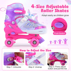 Kids Roller Skates for Toddlers Ages 7-9 with 4 Light up Wheels-Pink