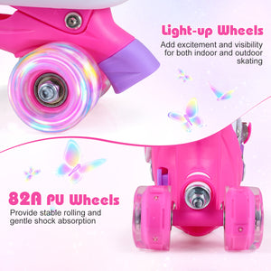 Kids Roller Skates for Toddlers Ages 7-9 with 4 Light up Wheels-Pink