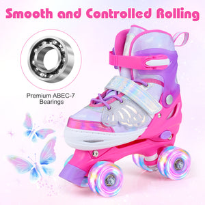 Kids Roller Skates for Toddlers Ages 7-9 with 4 Light up Wheels-Pink