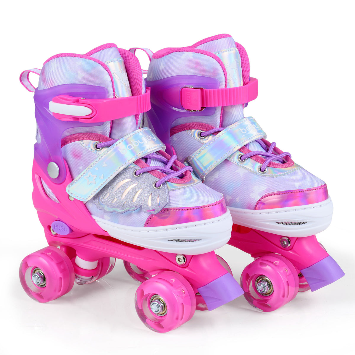 Kids Roller Skates for Toddlers Ages 7-9 with 4 Light up Wheels-Pink