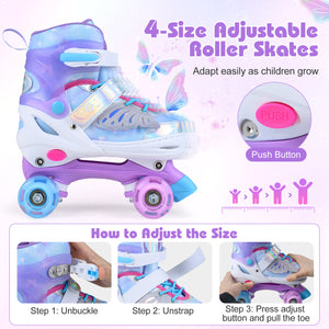 Kids Roller Skates for Toddlers Ages 7-9 with 4 Light up Wheels-Blue