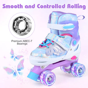 Kids Roller Skates for Toddlers Ages 7-9 with 4 Light up Wheels-Blue