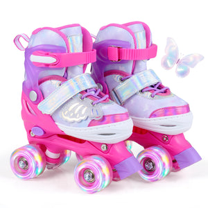 Kids Roller Skates for Toddlers Ages 5-7 with 4 Light-up Wheels-Pink