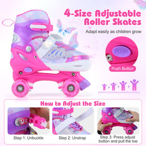 Kids Roller Skates for Toddlers Ages 5-7 with 4 Light-up Wheels-Pink