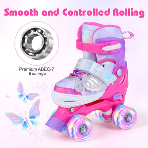 Kids Roller Skates for Toddlers Ages 5-7 with 4 Light-up Wheels-Pink