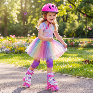Kids Roller Skates for Toddlers Ages 5-7 with 4 Light-up Wheels-Pink