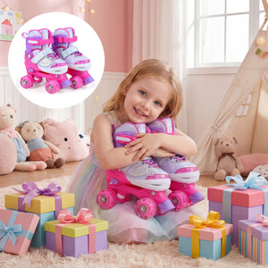 Kids Roller Skates for Toddlers Ages 5-7 with 4 Light-up Wheels-Pink