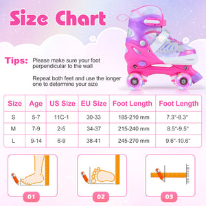 Kids Roller Skates for Toddlers Ages 5-7 with 4 Light-up Wheels-Pink