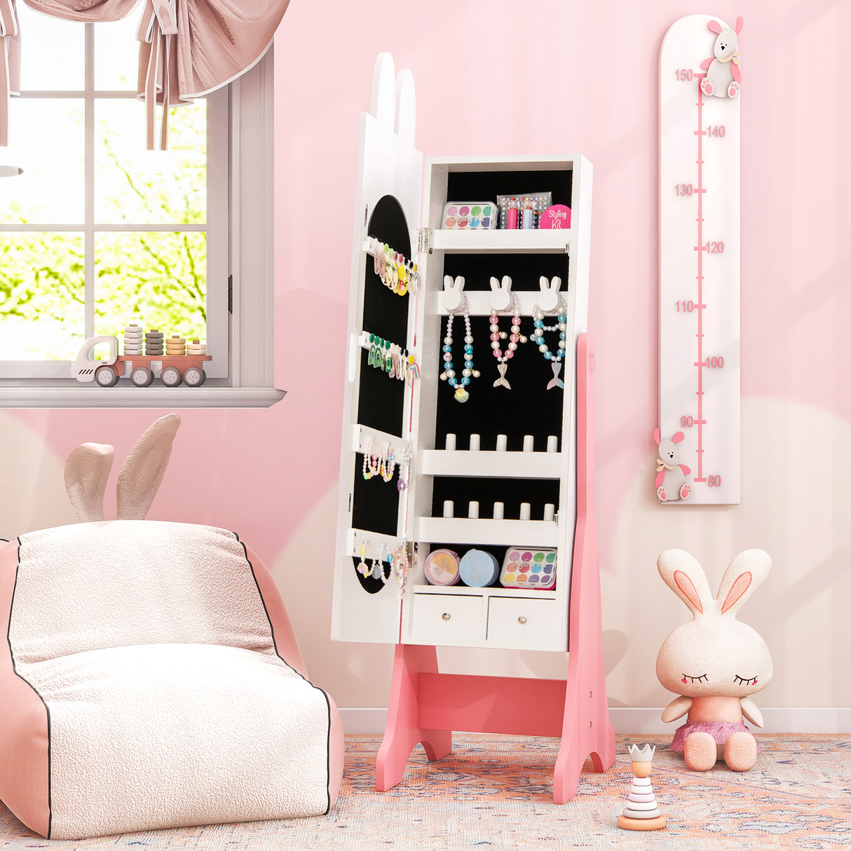 Kids Room Furniture Set with Princess Vanity Table and Chair-White