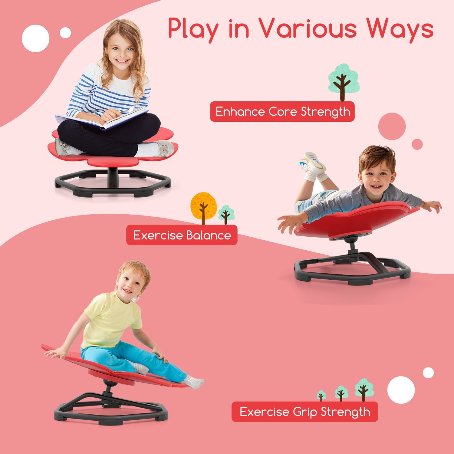 Kids Sensory Swivel Chair Elephant Petal 360 ° Spinning Chair-Red
