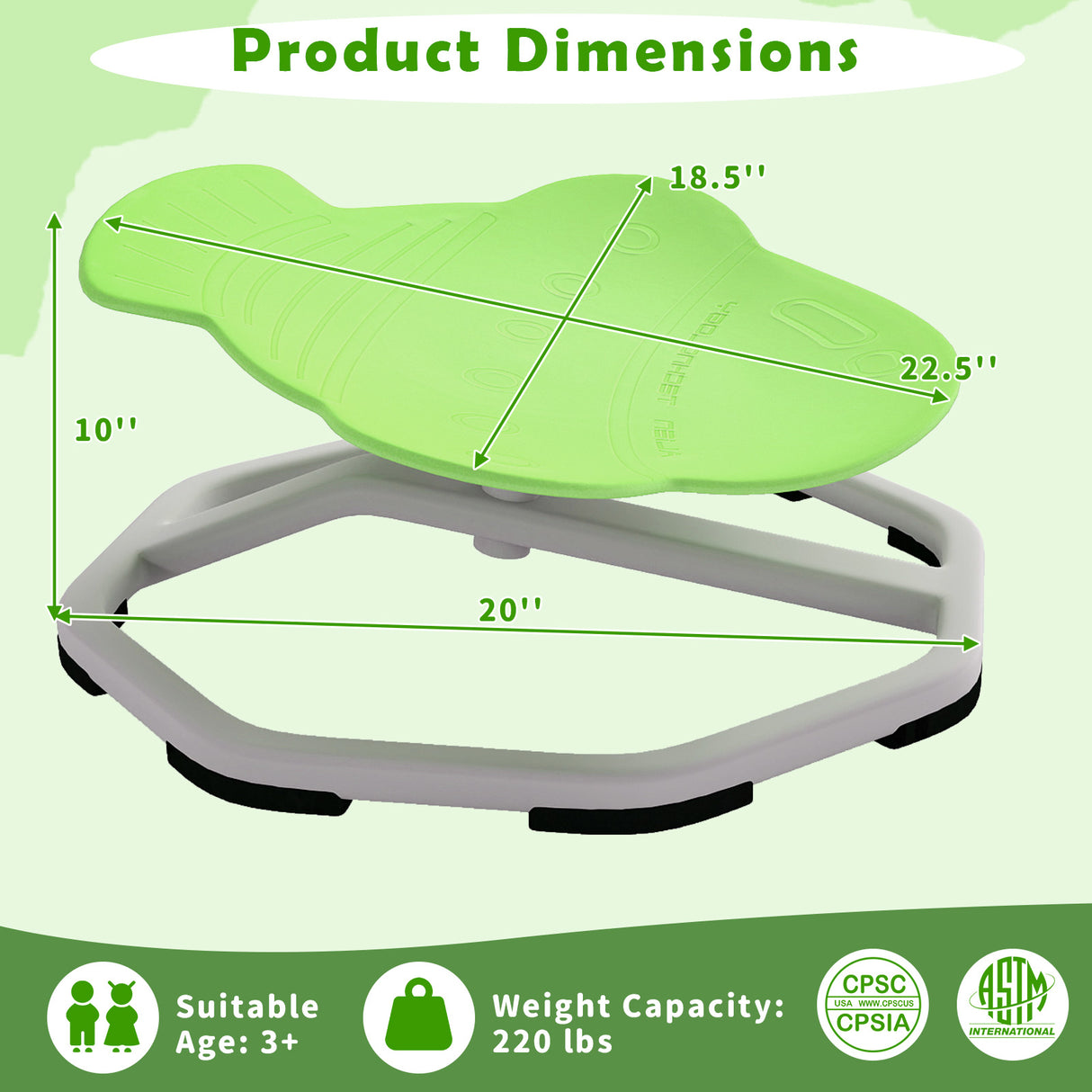 Kids Sensory Swivel Chair Elephant 360° Spinning Chair with Non-Slip Metal Base-Green