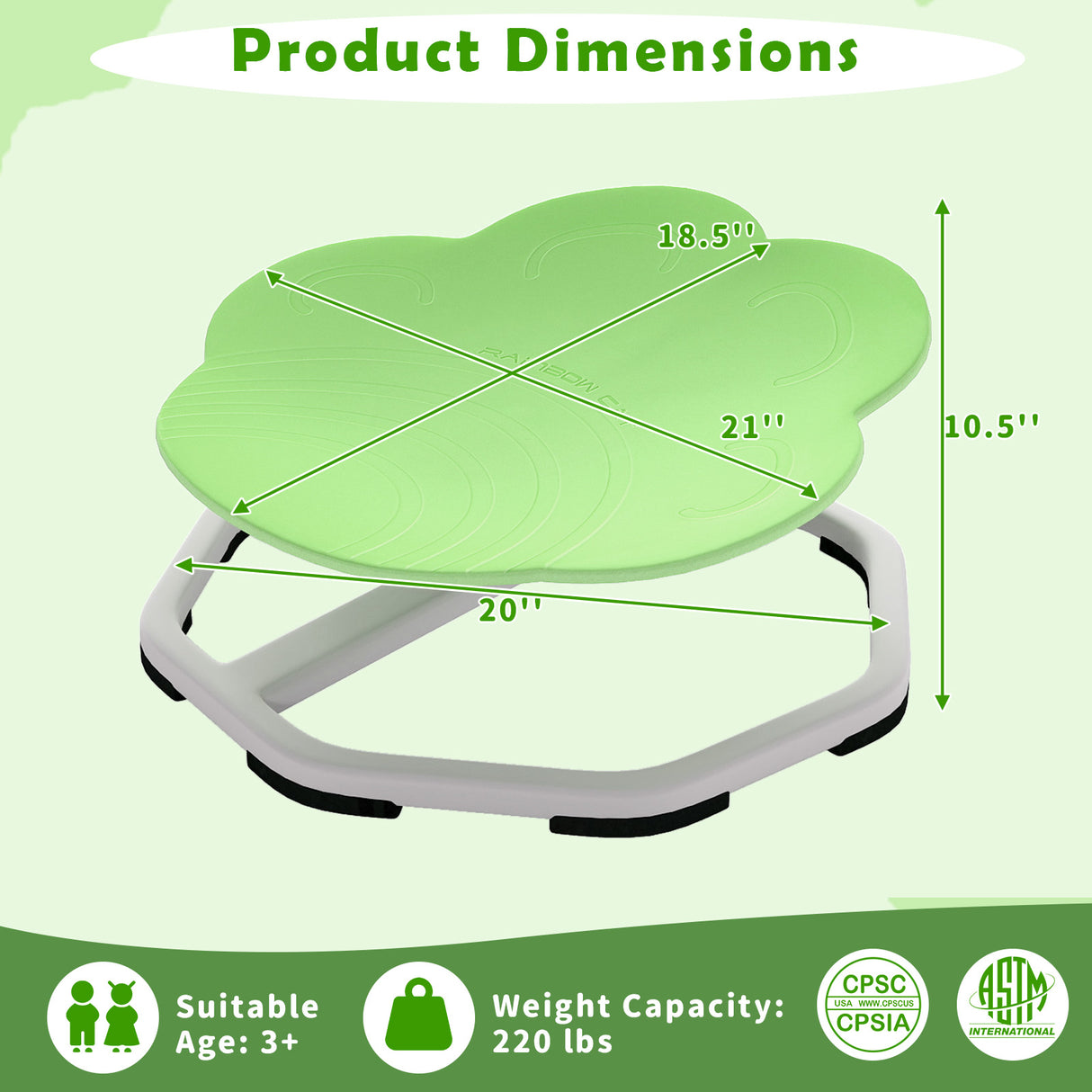 Kids Sensory Swivel Chair Cat Claw 360° Spinning Chair with Non-Slip Metal Base-Green