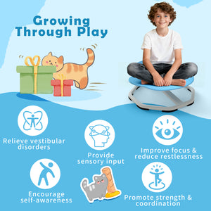 Kids Sensory Swivel Chair Cat Claw 360° Spinning Chair with Non-Slip Metal Base-Blue