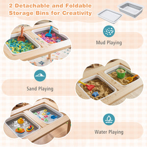 Kids Sensory Table Set with Adjustable Height and 2 Storage Bins-Natural