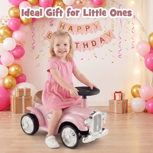 Kids Sit to Stand Vehicle with Working Steering Wheel and Under Seat Storage-Pink