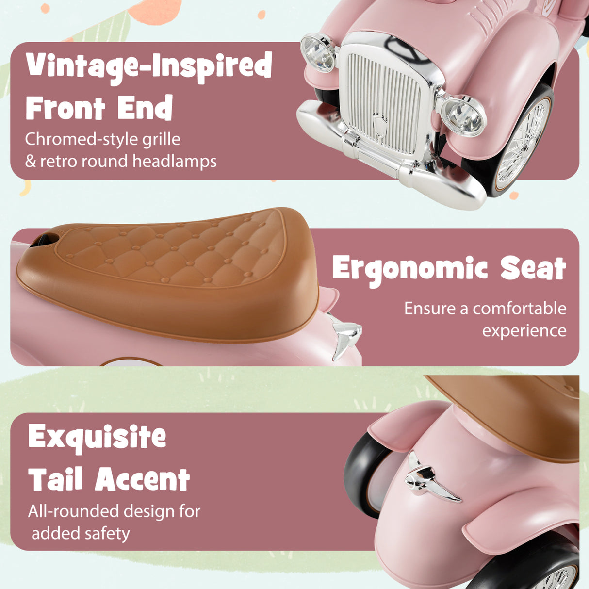 Kids Sit to Stand Vehicle with Working Steering Wheel and Under Seat Storage-Pink