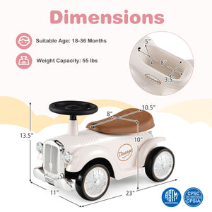 Kids Sit to Stand Vehicle with Working Steering Wheel and Under Seat Storage-White