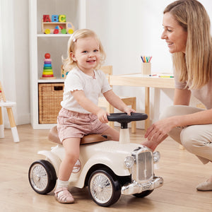 Kids Sit to Stand Vehicle with Working Steering Wheel and Under Seat Storage-White