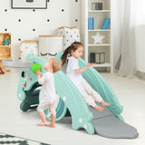 3-in-1 Kids Slide Rocking Horse Set Convertible Toddler Slide with Basketball Hoop-Green