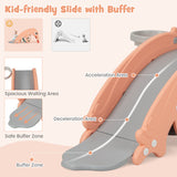 3-in-1 Kids Slide Rocking Horse Set Convertible Toddler Slide with Basketball Hoop-Pink