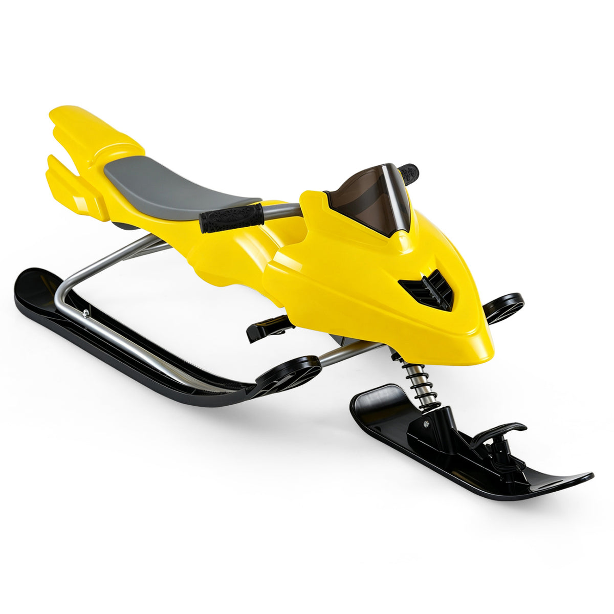 Kids Snow Racer Sled with Brakes & Tow Ropes and Steering Handle for Winter-Yellow