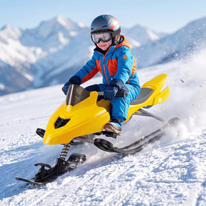 Kids Snow Racer Sled with Brakes & Tow Ropes and Steering Handle for Winter-Yellow