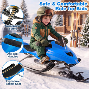 Kids Snow Racer Sled with Brakes & Tow Ropes and Steering Handle for Winter-Blue