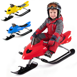 Kids Snow Racer Sled with Brakes & Tow Ropes and Steering Handle for Winter-Red